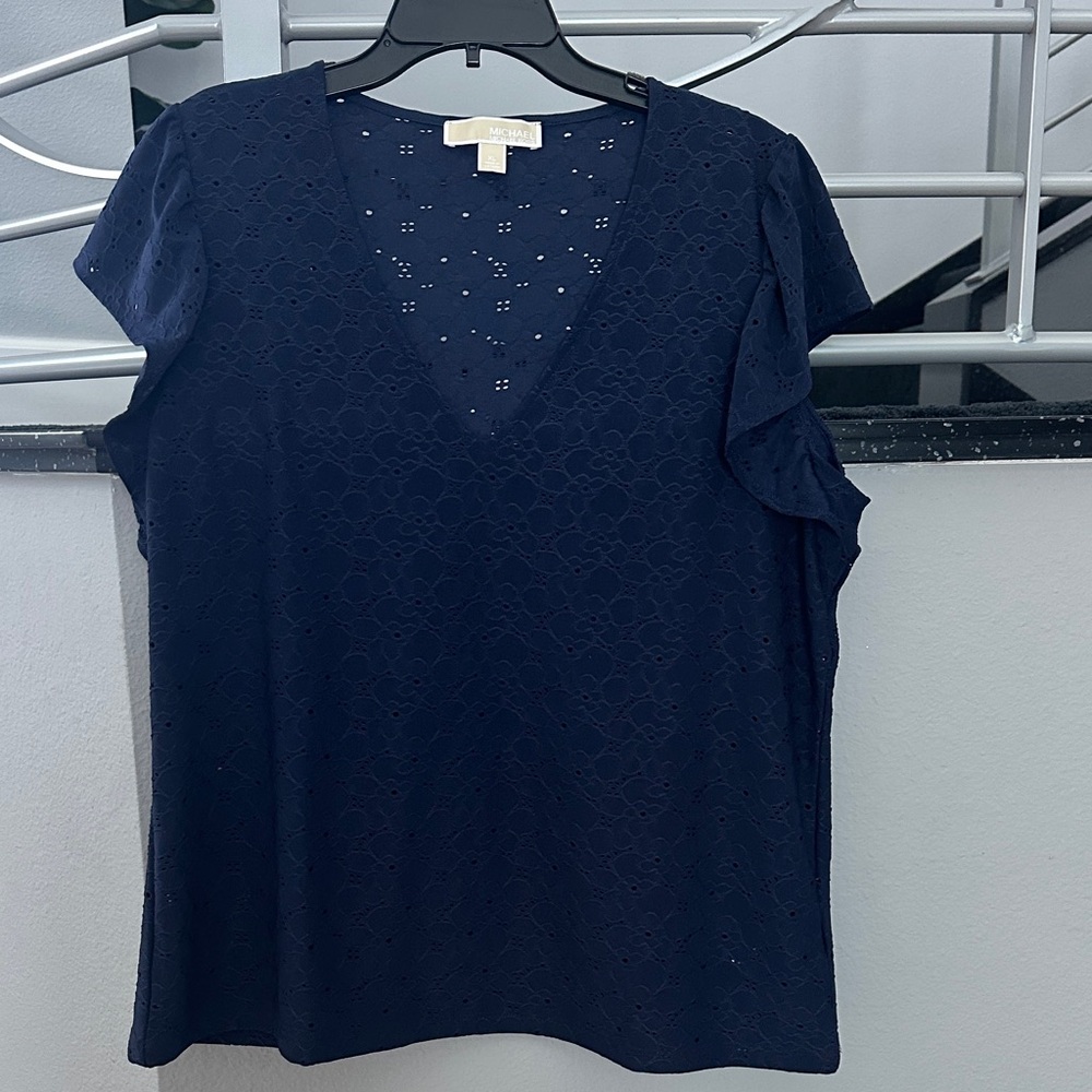 Michael Kors Navy Blue Eyelet Blouse XL NWOT